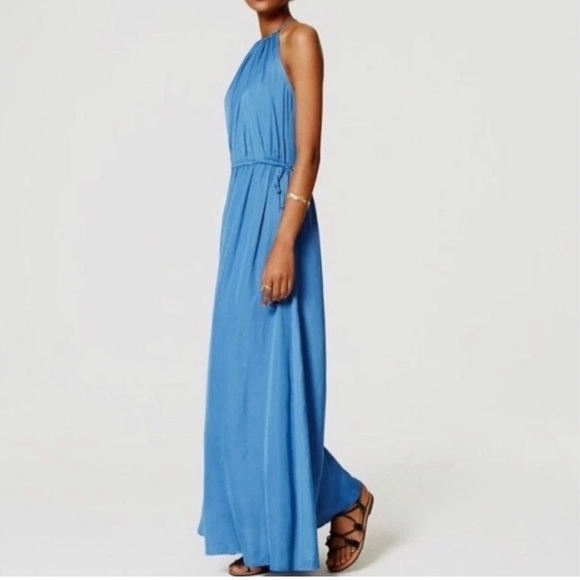 LOFT Ann Taylor | NWT Blue Grecian blue Beach Tassel Halter Boho Maxi Dress M - Picture 4 of 12